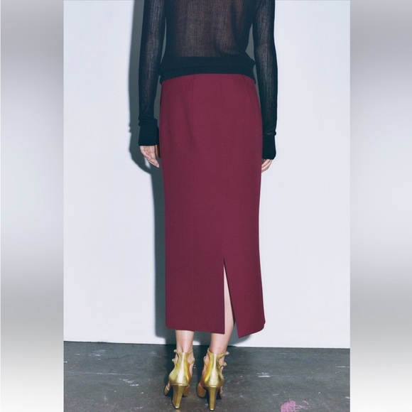 Zara NWT Wine Midi Pencil Skirt size M - Picture 3 of 17